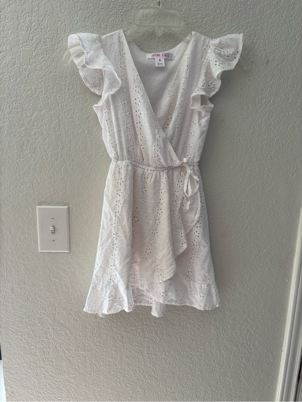 Japna White Eyelet Ruffle Wrap Kids One-Piece